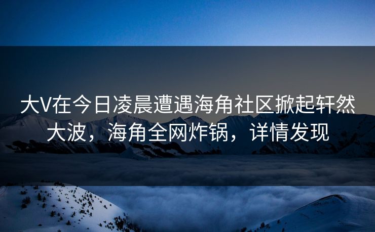 大V在今日凌晨遭遇海角社区掀起轩然大波，海角全网炸锅，详情发现