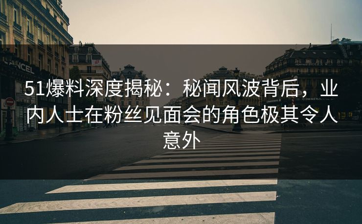 51爆料深度揭秘：秘闻风波背后，业内人士在粉丝见面会的角色极其令人意外